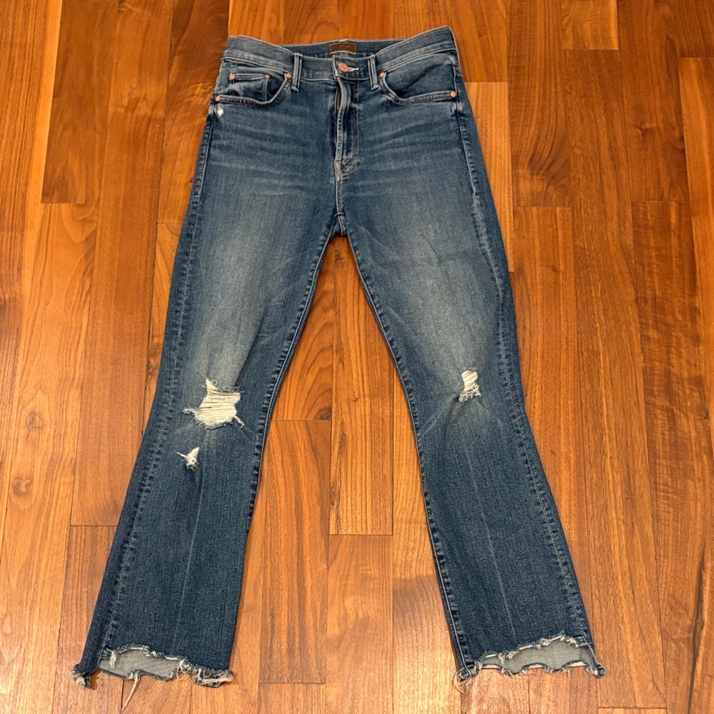 MOTHER The Insider Crop Step Chew Distressed Blue Jeans Size 26
